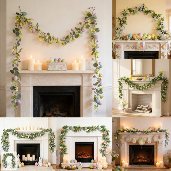 Nkmbld Easter Egg Garland, Colorful Easter Wreath Spring Vines Garland Hanging Decoration for Mantle Kitchen Fireplace Wall Window Home Indoor Outdoor Decor