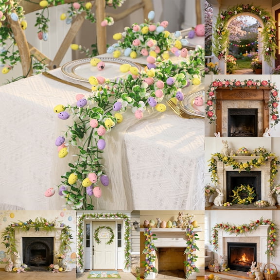 Nkmbld Easter Egg Garland, Easter Egg Decorations Rattan Farmhouse Spring Vines Garland for Mantle Kitchen Fireplace Wall Window Indoor Outdoor Decor