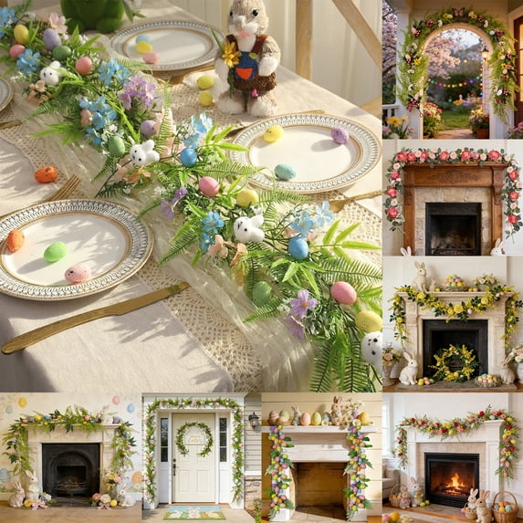 Nkmbld Easter Egg Garland, Easter Eggs Bunny Vines Spring Easter Garland String for Mantle Kitchen Fireplace Wall Window Home Indoor Outdoor Decor