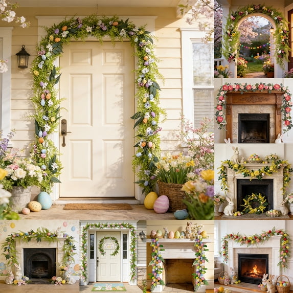 Nkmbld Easter Egg Garland, Easter Eggs Vines Rattan Artificial Hanging Floral Garland Spring Decor for Indoor Outdoor Kitchen Mantle Fireplace Holiday Party