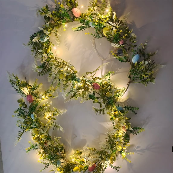 Nkmbld Easter Egg Garland with LED Lights, Spring Summer Artificial Flower Garlands for Mantle Kitchen Fireplace Wall Window Home Indoor Outdoor Decor