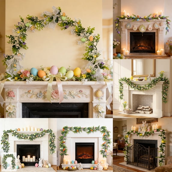 Nkmbld Easter Garland Decoration, Easter Eggs Vines Artificial Hanging Floral Garland Spring Decor for Indoor Outdoor Kitchen Mantle Fireplace Holiday Party