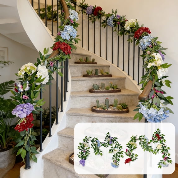Nkmbld Easter Garland Decoration, Spring Hydrangea Artificial Flower Vines Rattan Decorations for Mantle Kitchen Fireplace Wall Window Home Decor
