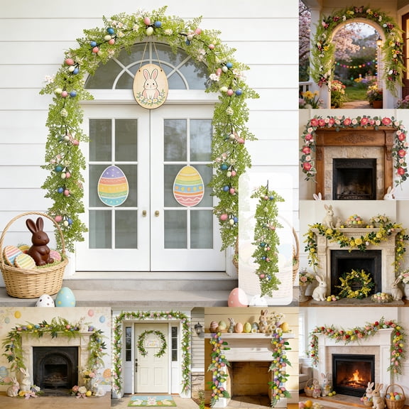 Nkmbld Easter Garland Decoration with Easter Eggs, Easter Eggs Vines Spring Easter Garland String for Mantle Kitchen Fireplace Wall Window Home Decor