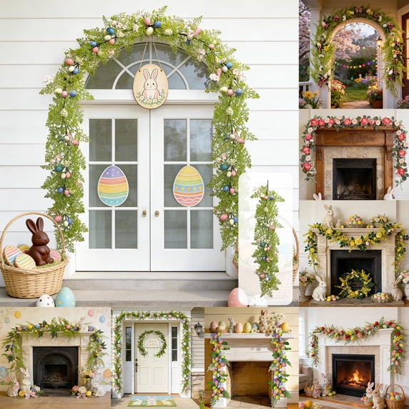 Nkmbld Easter Garland Decoration with Easter Eggs, Easter Eggs Vines Spring Easter Garland String for Mantle Kitchen Fireplace Wall Window Home Decor
