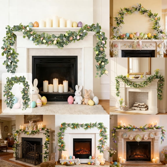 Nkmbld Easter Garland Decoration with Easter Eggs, Easter Eggs Vines Spring Easter Garland String for Mantle Kitchen Fireplace Wall Window Home Decor