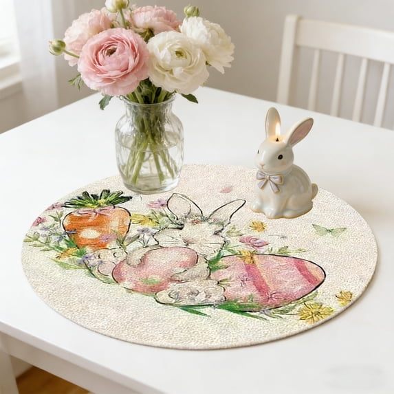 Nkmbld Easter Kitchen Placemats Round Table Mats Heat Resistants and Stain Resistants Seasonal Spring Table Mats for Party Kitchen Dining Decoration