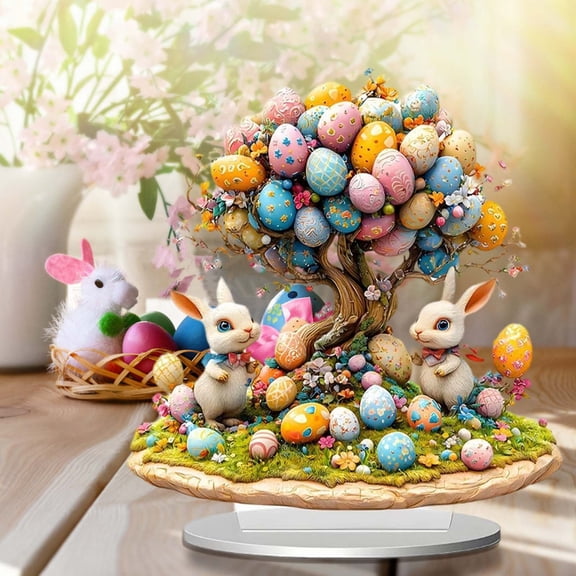 Nkmbld Easter Ornaments Easter Cute Rabbits 2D Acrylic Ornament for Tabletop Centerpiece Indoor Spring Easter Decor Mantle Decorations