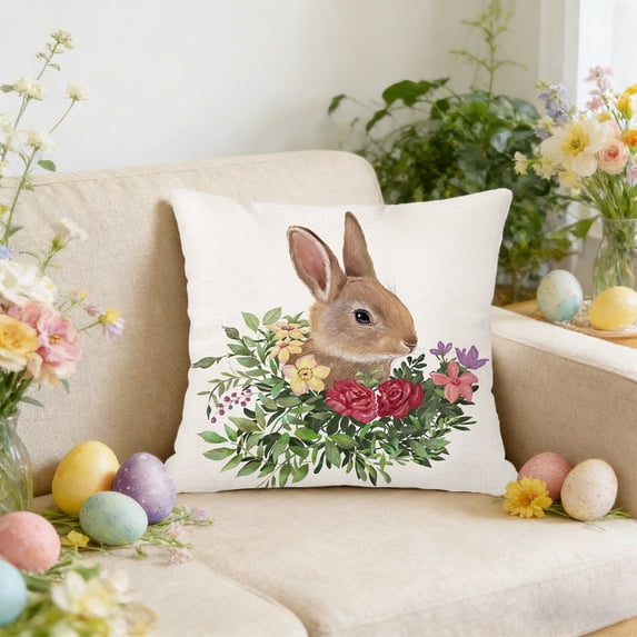 Nkmbld Easter Pillow Covers Decoration Easter Rabbits Patterns Throw Pillow Cases Decorative Cushion Covers for Sofa Couch Home Easter Decor