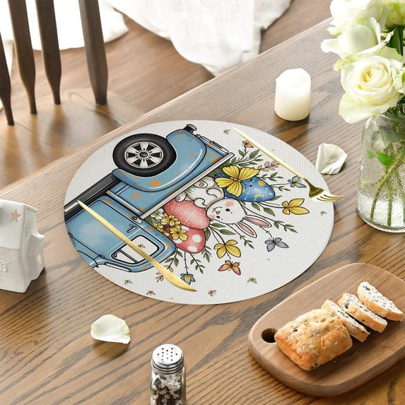 Nkmbld Easter Place Mats for Dining Tables, Round Placemats Heat Resistants and Stain Resistants Seasonal Spring Table Mats for Party Kitchen Dining Decoration