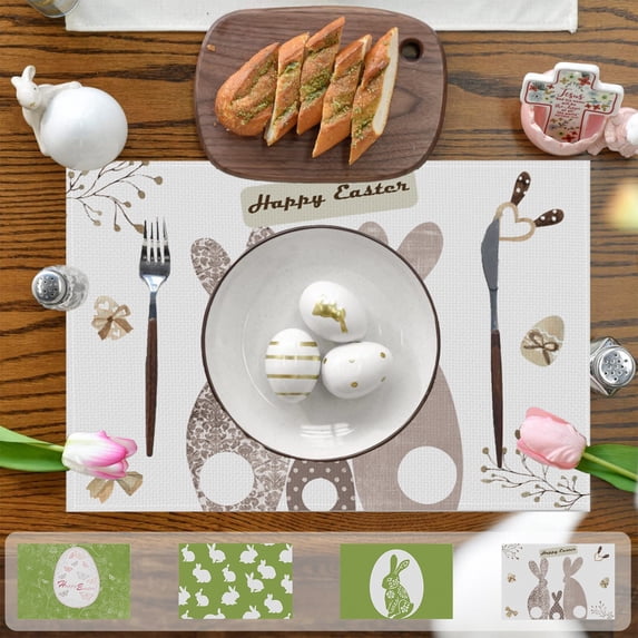 Nkmbld Easter Place Mats for Dining Tables, Easter Placemats Heat Resistant Washable Table Mats for Kitchen Dining Party Natural Table Decor