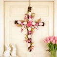 thumbnail image 1 of Nkmbld Easter Wreath with Cross, Easter Decoration Wooden Wreaths for Front Door Sign, Christian Jesus Flowers Ornaments Hanging Crafts for Party Porch Decor, 1 of 8