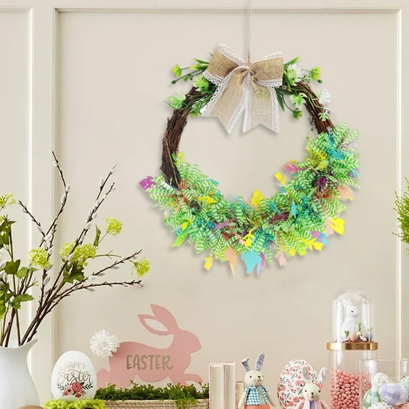 Nkmbld Easter Wreath Decorated with Colorful Eggs, Spring Artificial Wreath Decor for Indoor Outdoor Home Farmhouse Table Mantel Window Wall Decor
