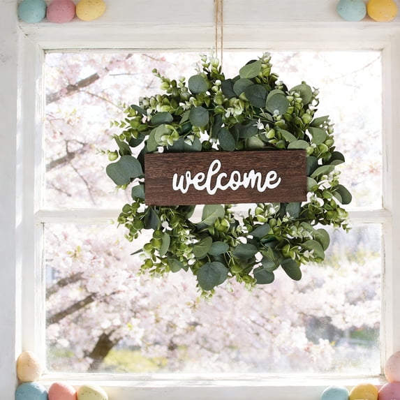 Nkmbld Easter Wreaths for Front Door, Easter Wreath Artificial Flower Wreath Home Door Hanging Ornament for Indoor Outdoor Table Mantel Window Wall Decor