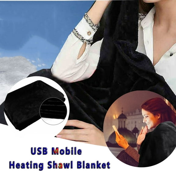 Nkmbld Electric Blanket Heated Throw, Warming Heating Blanket Pad Shoulder Neck Mobile Heating Shawl Usb Soft Warm Flannel Throw Blanket
