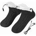 thumbnail image 1 of Nkmbld Electric Heated Fleece Socks, Winter Cozy Fleece Lining Foot Usb Heating Pad Anti-Slip Thermal Knitted Heat Socks Indoor Slippers Foot Warmer Heater Footwear, Black, 1 of 8