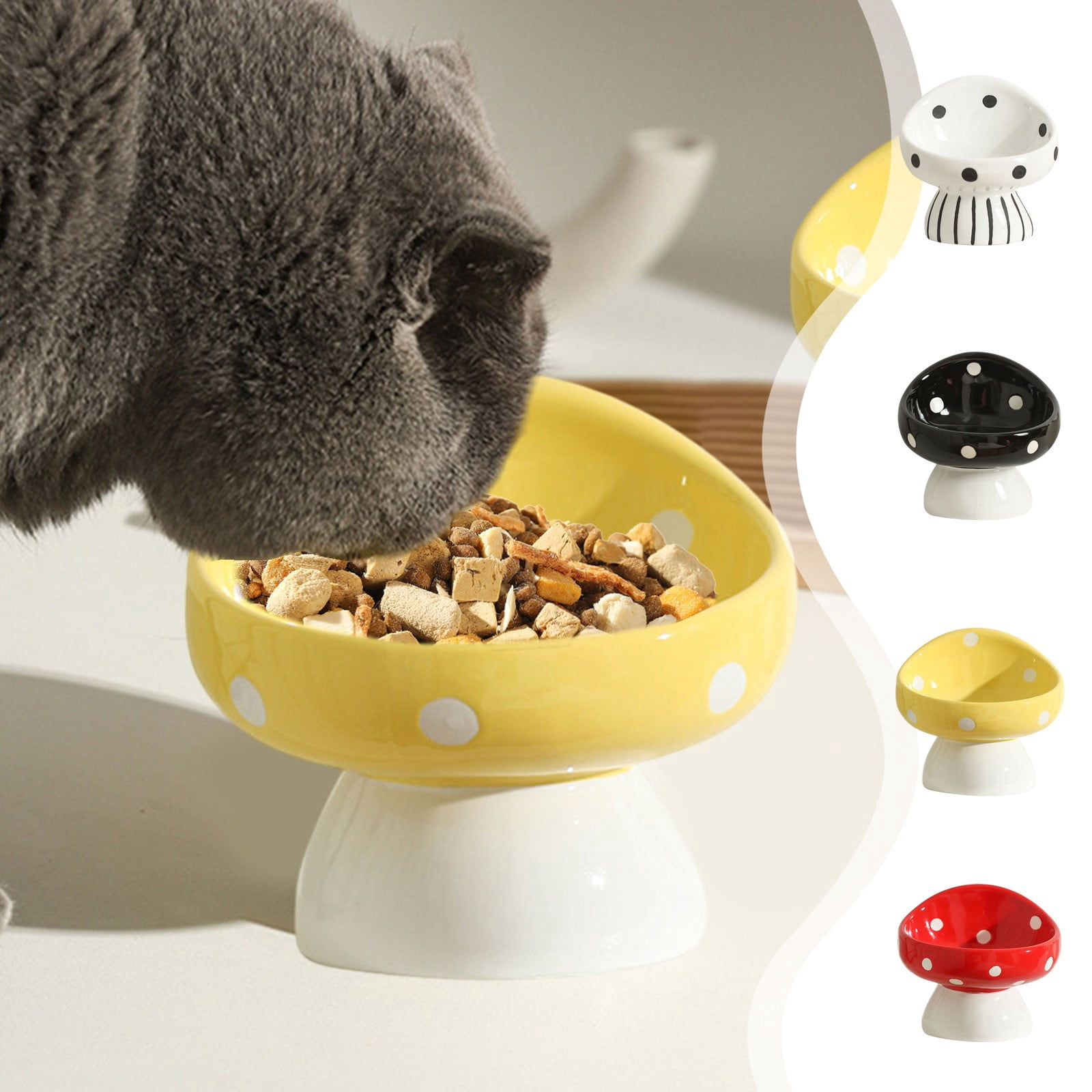 Nkmbld Elevated Cat Bowls, Large Capacity Ceramics Pet Bowl Wide Mouth Non-Slip Food Water Bowl for Cats Dogs, Anti-Vomiting and Whisker Friendly