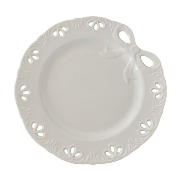 Nkmbld Exquisite Bow Dessert Plates, Reusable Lightweight Dinner Dishes Plates Salad Dessert Dinner Dish Household Art Tableware, White