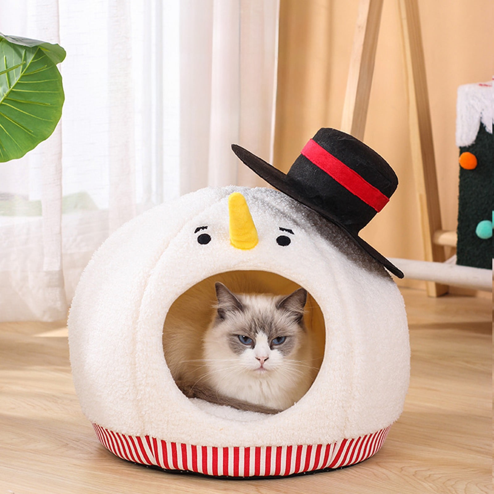 Nkmbld Extra Large Pet Bed House, Cute Christmas Snowman Modelling Cats House Winter Warm Pet House for Cats Kitten Dogs Puppy and Rabbit, White