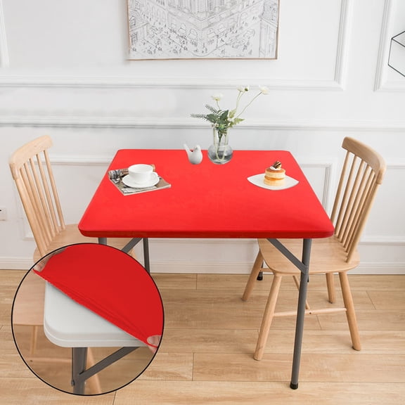 Nkmbld Farmhouse Table Cover 33.86x33.86inches Tablecloth Stretch Square Wrapped Stretch Table Cover for Party Picnic Dinner Decor, Red