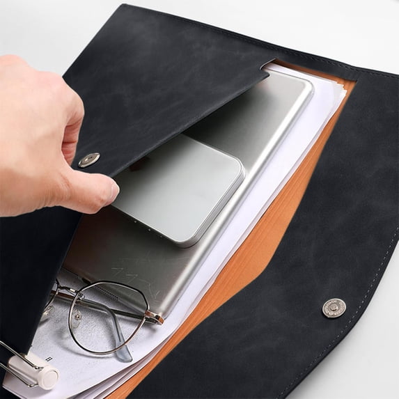 Nkmbld File Folder Letter Size for Office, Imitation Leather Document Holders Large Capacity File Folder Organizer for 100 Sheets Business Portfolio Bag, Black