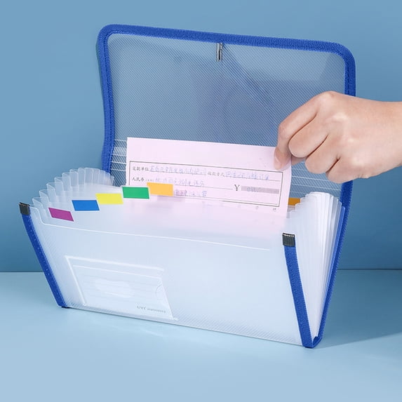 Nkmbld File Folder Letter Size for Office, Large Capacity Accordion File Folder 13 Compartments Transparent Waterproof File Classification Folder, Blue