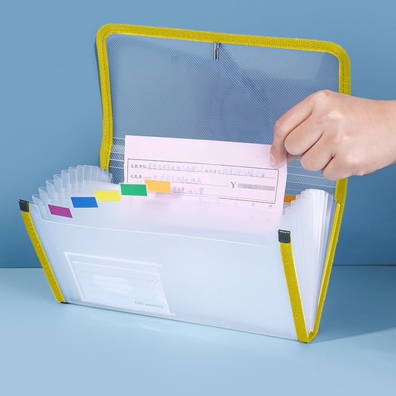 Nkmbld File Folder Letter Size for Office, Large Capacity Accordion File Folder 13 Compartments Transparent Waterproof File Classification Folder, Yellow