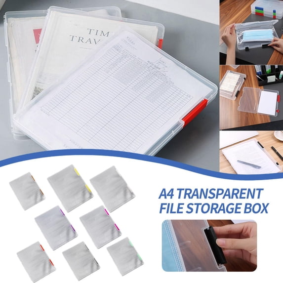 Nkmbld File Folders A4 Transparent Storage Box Clear Plastic Document Paper Filling Case File Box for Office Business Home, Purple