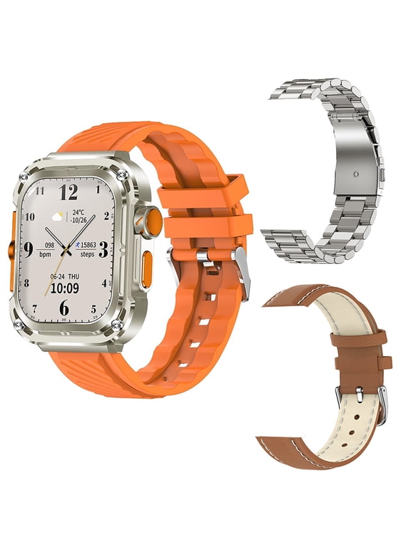 Fitness Watches for Women Wearable Watch Multifunction Rectangular Screen Wireless Magnetic Charging NFC Control Motion Record IP68 Watertightness Bluetooth Function, Orange