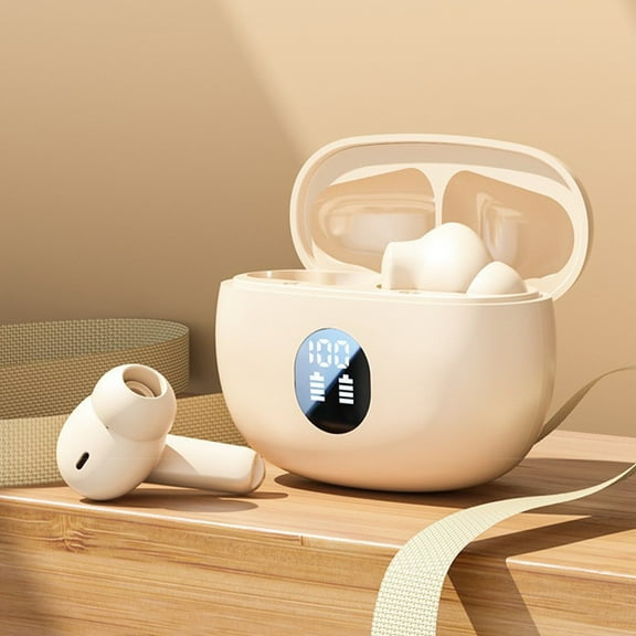 Nkmbld Portable Bluetooth Headphones, Wireless Earbuds Bluetooth 5.3 in Ear-Weight Headphones Built-in Microphone IPX5 Immersive Sound Headset with Charging Case, Brown