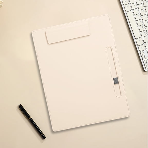 Nkmbld Folders for Documents Portable Folder Board Notepad Writing Board Business Folder Office Contract Signatures Pad Menu Folder Leather Plywood, Beige