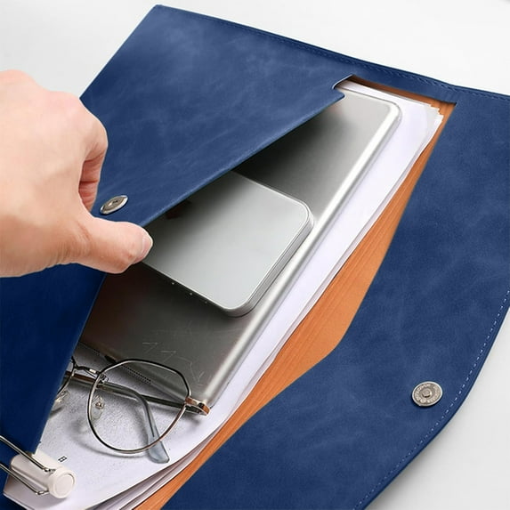 Nkmbld Folders for Documents Imitation Leather Document Holders Large Capacity File Folder Organizer for 100 Sheets Business Portfolio Bag, Blue