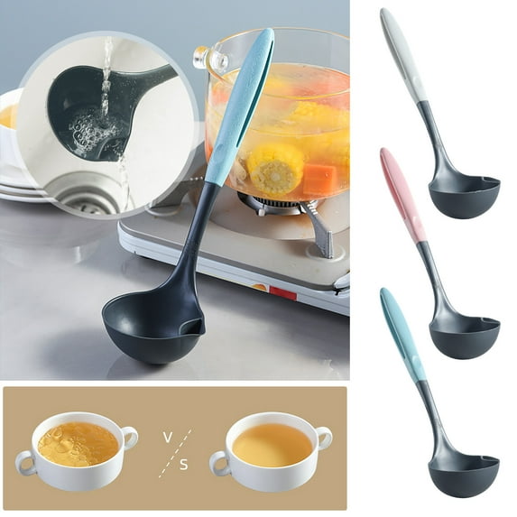 Nkmbld Food-Grade Spoons Kitchen Soup Spoon Ladle Strainer Cooking Colander Oil Separator Filter Colander Strainer Tool, Dishwasher Safe, Blue