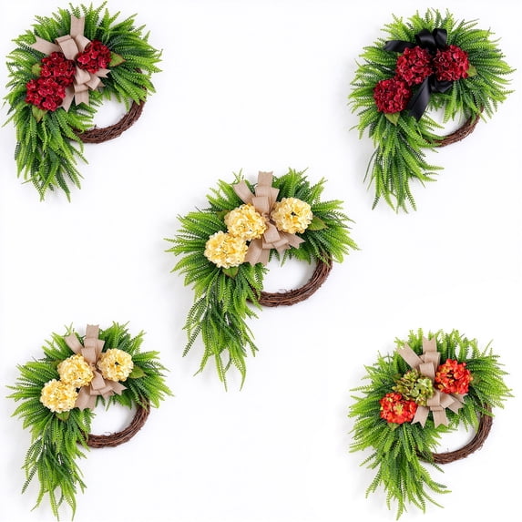 Nkmbld Front Door Wreath, Linen Bow Wreath Artificial Faux Floral Summer Wreath for Spring Summer Porch Decor, Farmhouse Home Wedding Decoration