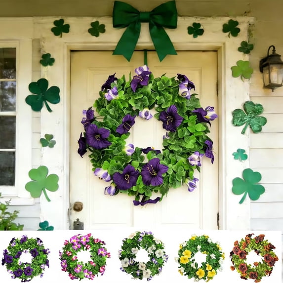 Nkmbld Front Door Wreath, St Patricks Day Wreath Artificial Faux Floral Summer Wreath for Spring Summer Porch Decor, Farmhouse Home Holiday Decor