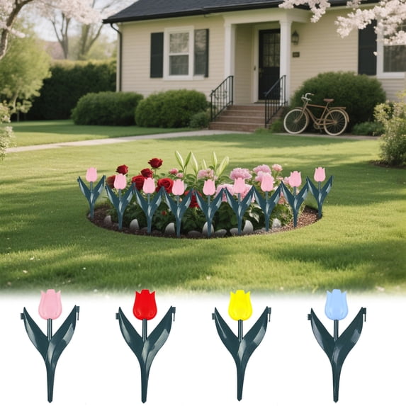 Nkmbld Garden Fence, Plastic Tulips Picket Fence Edgings Outdoor Decoration for Lawns Flowerbeds Plant Borders Yard, Decorative Landscape Edging Panels