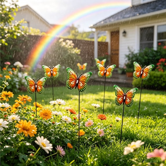 Nkmbld Garden Stake Decor, Metal Butterfly Garden Stakes Waterproof Butterfly Lawns Ornaments for Indoor Outdoor Yard Patio Plant Pot, Flower Bed