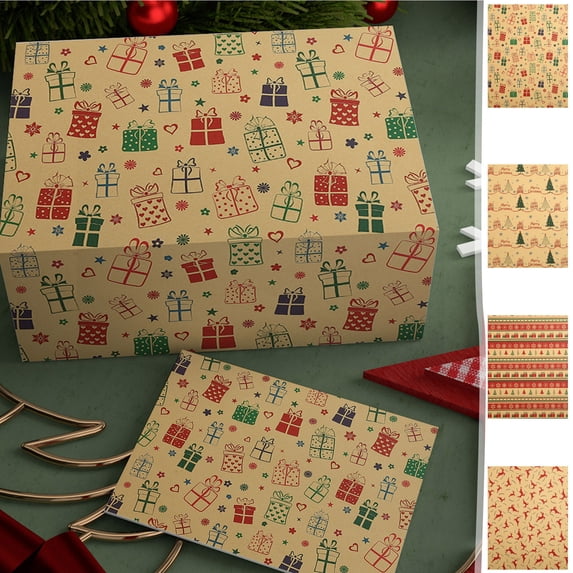 Nkmbld Gift Wrapping Paper Roll Holiday Gift Decoration Paper Thick Christmas Kraft Wrapping Paper Christmas Tree Deer Gift Box Wrapping Paper