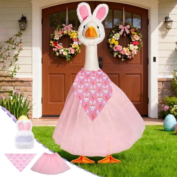 Nkmbld Goose Decor Spring Gooses Clothes with Hat Set for Cement Plastic Goose Statue, Lawn Goose Costume for Garden Patio Yard Lawn Decoration