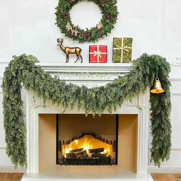 Nkmbld Green Garlands for Decoration, Artificial Norfolk Pine Needles Greenery Seasonal Garland for Christmas Firepalce Winter Holiday Indoor Decoration