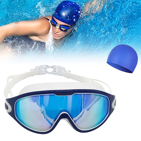 Nkmbld HD Large Frame Waterproof & UV Protection Swimming Goggles, Crystal Clear Vision with Soft Silicone Seal for Adults, Teens, Men & Women, White