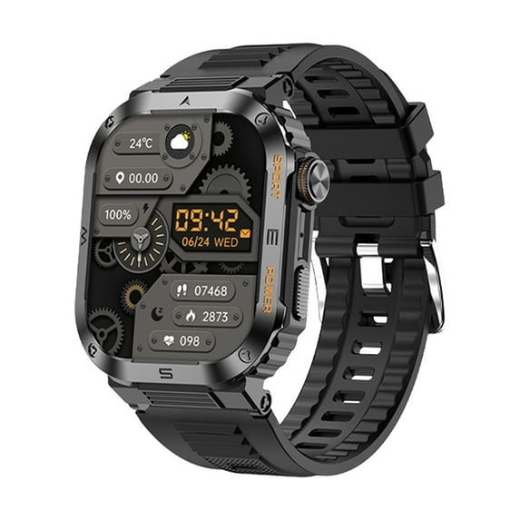 Nkmbld HD Rugged Smart Watch Clear Color Screen Metal Case Bluetooth Call Sports Outdoor Large Capacity Battery Smartwatch, Black