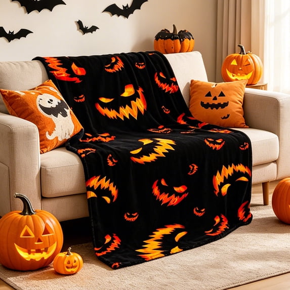 Nkmbld Halloween Blanket for Couch, 40"x60" Farmhouse Fall Decorative Blankets Cozy Lightweight Nap Blanket for Sofa Bed Chairs Living Room Office
