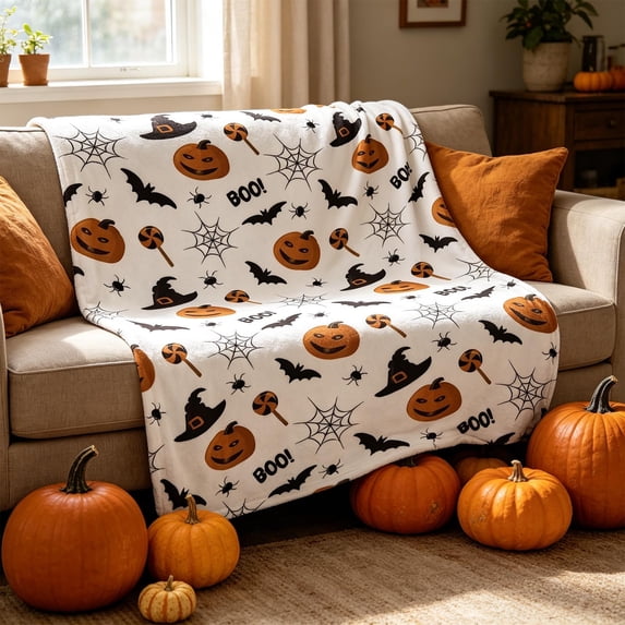 Nkmbld Halloween Blanket for Couch, Soft Lightweight All-Season Decorative Nap Blankets for Sofa Bed Living Room Office, Fall Harvest Gifts for Women