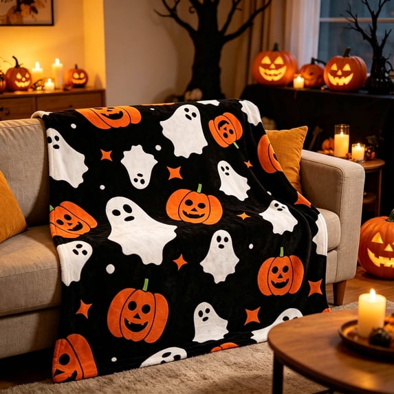 Nkmbld Halloween Flannel Throw Blanket 40"x50", Soft Fuzzy Plush Throw Blanket for Chairs Sofa or Bed, Luxury Flannel Lap Blanket Farmhouse Fall Decor