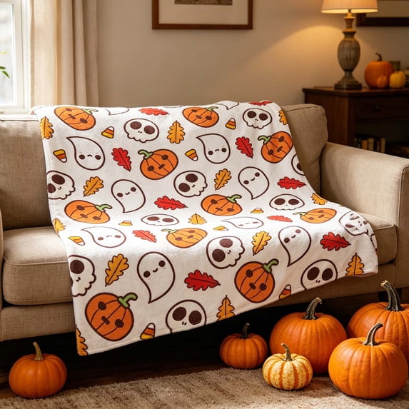 Nkmbld Halloween Flannel Throw Blanket 40"x50", Warm Plush Throw Blankets for Couch, Sofa, Bed and Chairs, Fall Thanksgiving Farmhouse Gifts for Adults