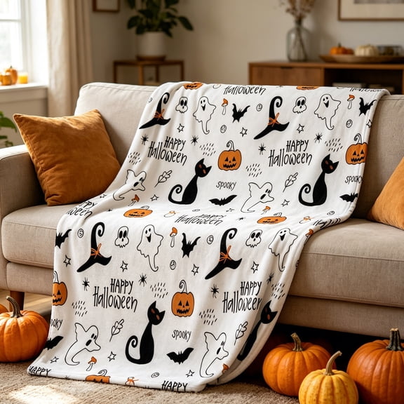 Nkmbld Halloween Flannel Throw Blanket 40"x50", Warm Plush Throw Blankets for Couch, Sofa, Bed and Chairs, Fall Thanksgiving Farmhouse Gifts for Adults