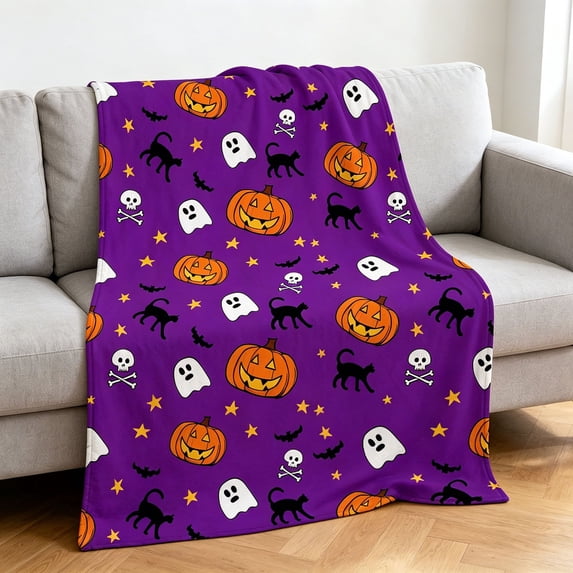 Nkmbld Halloween Fleece Throw Blanket 40"x60", Soft Breathable Plush Nap Blanket for Sofa, Chairs and Bed, Fall Harvest Gifts and Farmhouse Home Decor