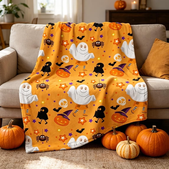 Nkmbld Halloween Fleece Throw Blanket 40"x50", Warm Plush Throw Blankets for Couch, Sofa, Bed and Chairs, Fall Thanksgiving Farmhouse Gifts for Adults