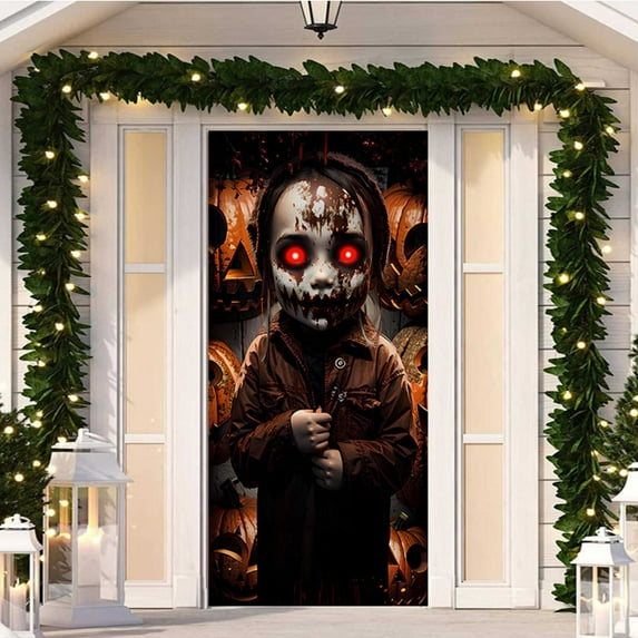 Nkmbld Halloween Front Door Cover, Halloween Door Hanging Backdrop Decorations for Home Indoor Outdoor Holiday Party Decor